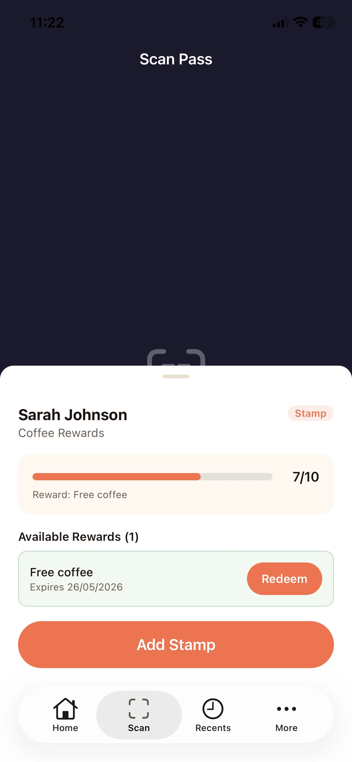 QR code scanner screen